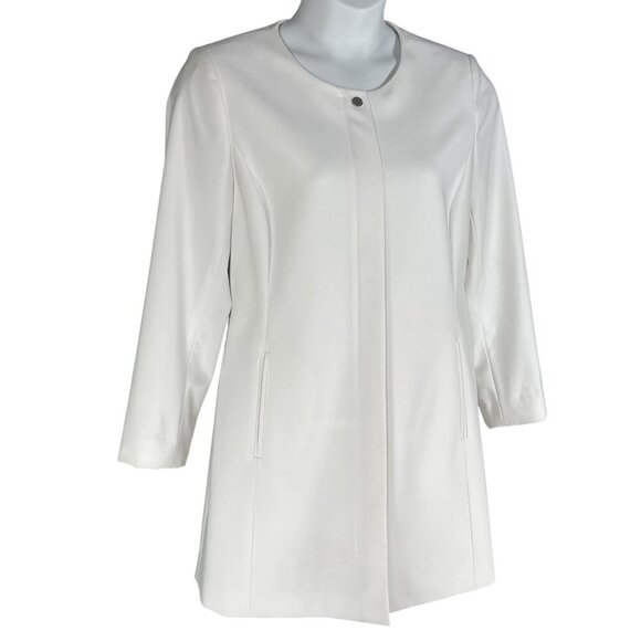 Calvin Klein NEW Women 14 White Collarless Zip Front Long Blazer Jacket Timeless - Picture 8 of 16